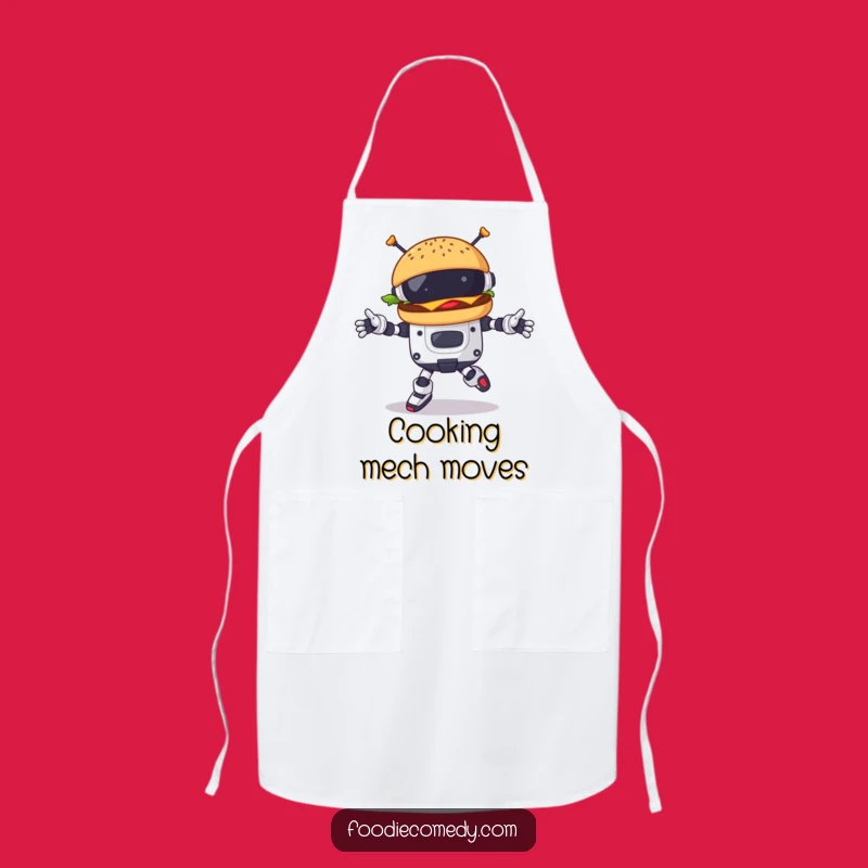 Funny Burger Robot Dance Apron: Cook with Futuristic Flair, Humorous Gift!