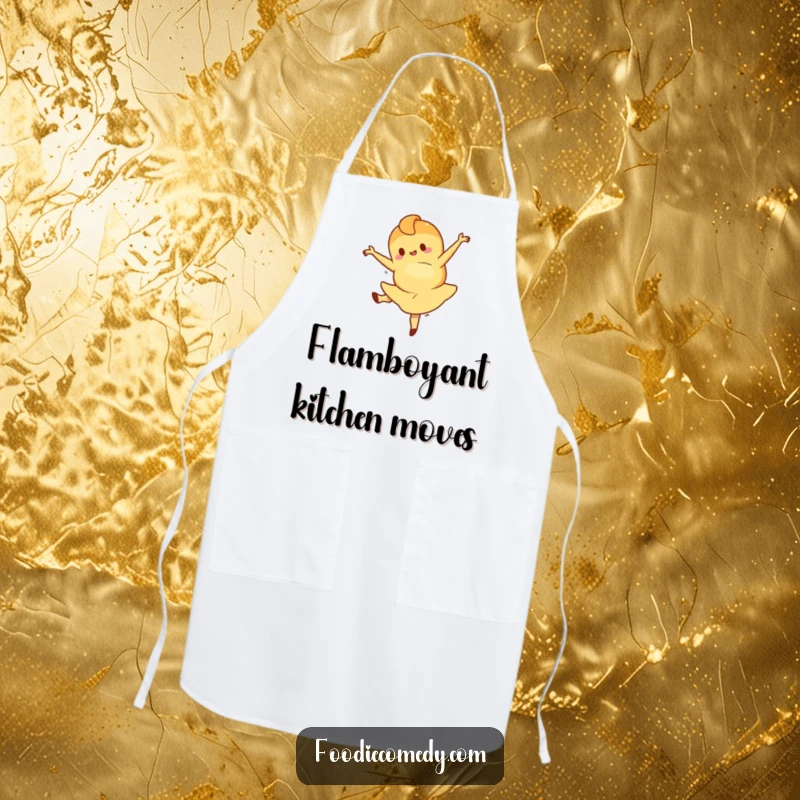 Funny apron designed with a croissant character performing a ballet leap, bringing a playful and elegant touch to cooking and baking. An ideal funny kitchen gift.