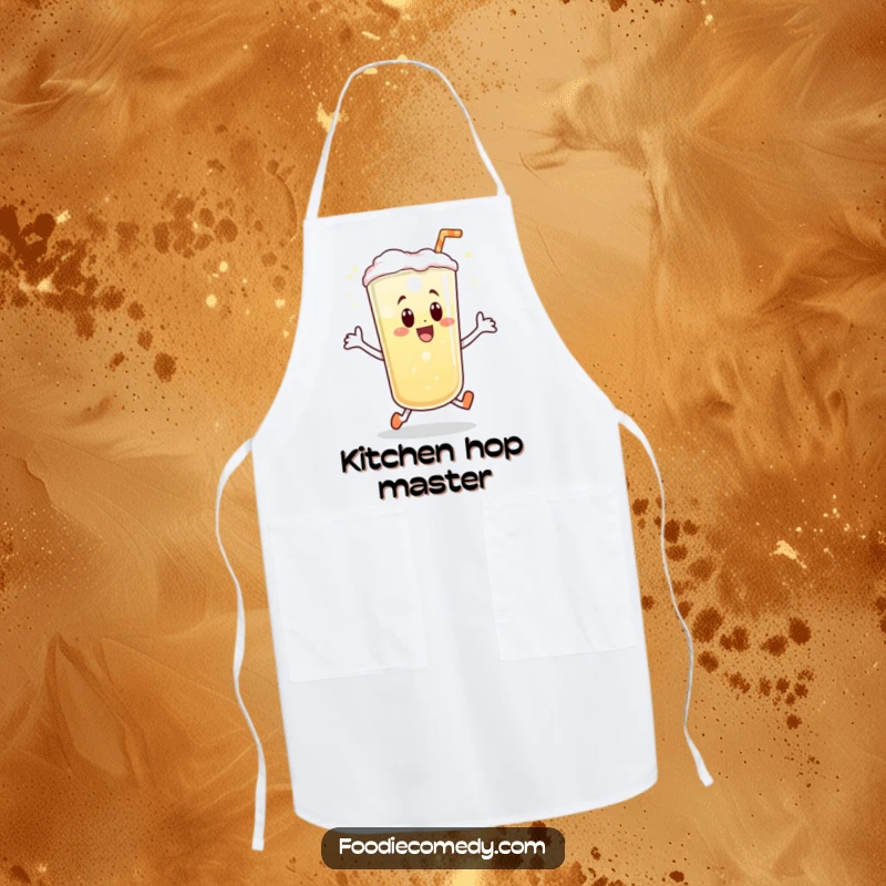 Funny apron featuring a bubbly beverage doing a joyful little hop, perfect for hosting with a dose of bubbly humor.