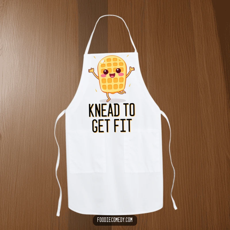Funny Happy Waffle Apron: A waffle performing aerobics makes this a humorous and practical kitchen accessory.