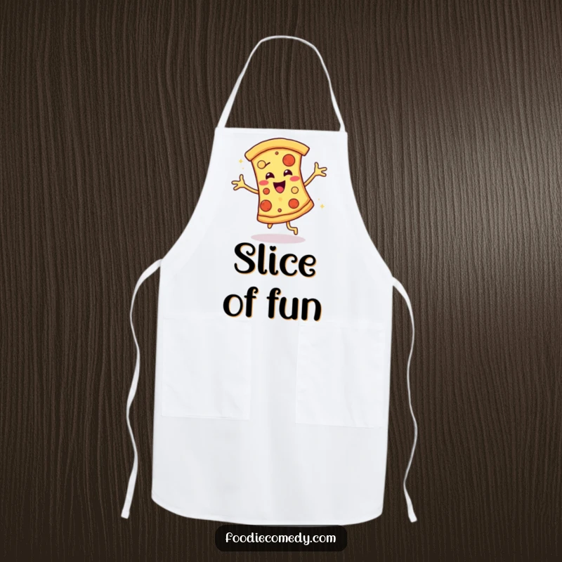 Funny apron featuring a pizza slice in a disco groove, keeping you clean and adding humor to your cooking sessions.