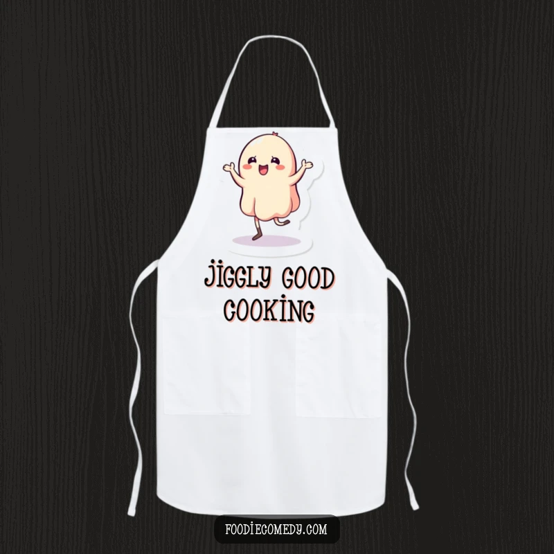 Funny Jelly Apron: A wobbly jelly character dances a jig, perfect for kitchen fun.