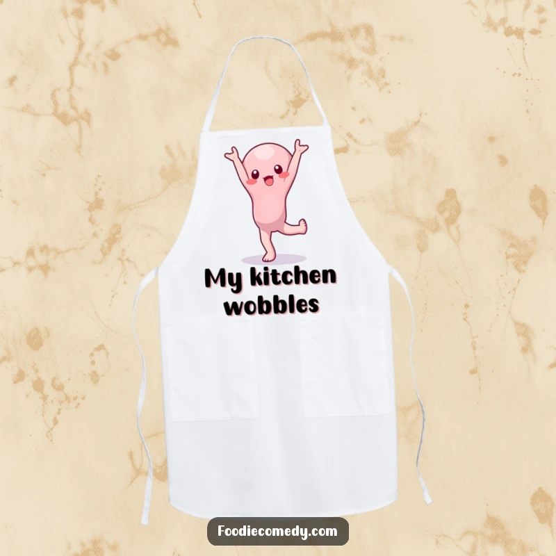 Funny Apron: A wobbly jelly character attempts a handstand while cooking, offering kitchen protection with a side of pure comedy.