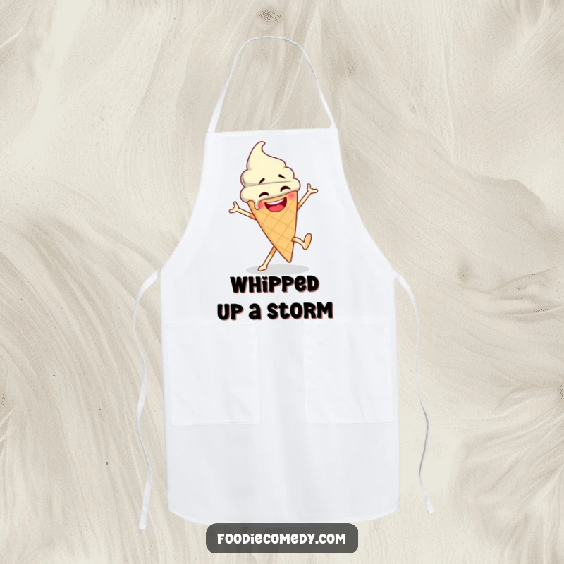 Funny Ice Cream Kitchen Apron: A vibrant apron featuring an ice cream cone breakdancing, perfect for a fun-loving cook.