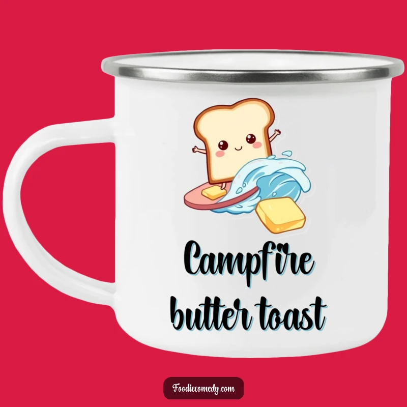 Funny Bread Camping Mug: Surfing Slice Enamel Cup, Humorous Breakfast Outdoor Gift