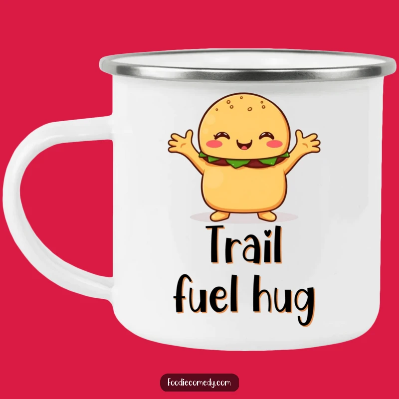Funny Hugging Burger Camping Mug - Cheerful Foodie Cartoon Outdoor Gift