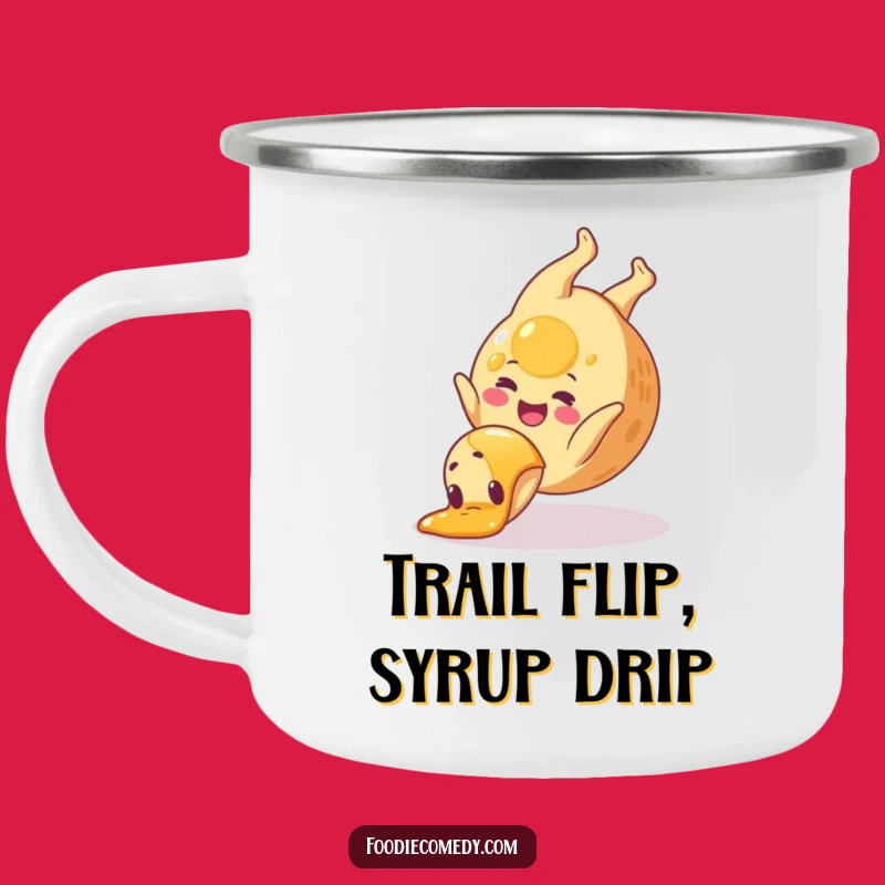 Funny Pancake Somersault Camping Mug: Adventure Fuel with Breakfast Humor
