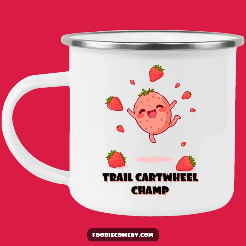 Funny Strawberry Cartwheel Camping Mug: Adventure Fuelled by Hilarious Fruit Fun and Warm Drinks