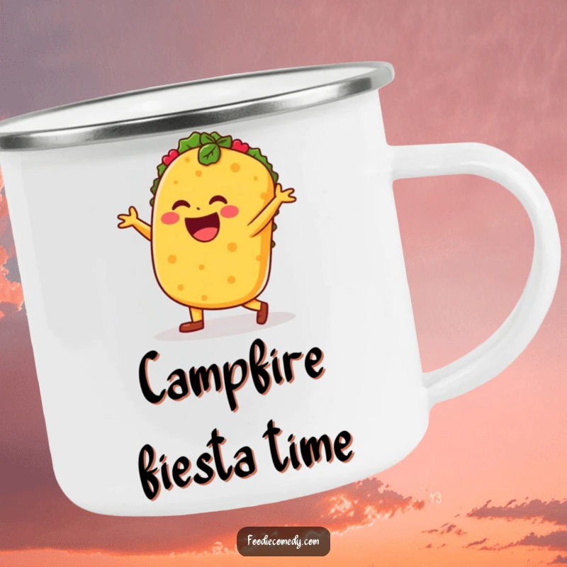 Funny taco salsa dance camping mug, taco dancing, durable and portable for outdoor use.