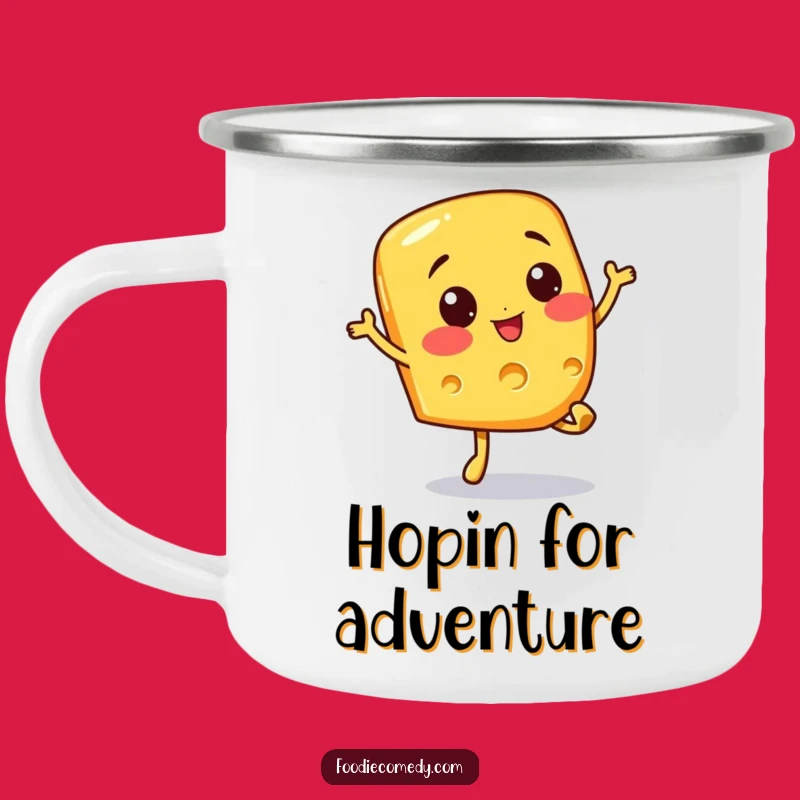 Funny Cheesy Hop Camping Mug - Cheerful Cheese Slice Doing a Bouncy Hop