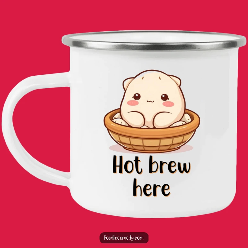 Funny Dumpling Wink Camping Mug: Plump Character Enamel Cup, Perfect Humorous Gift