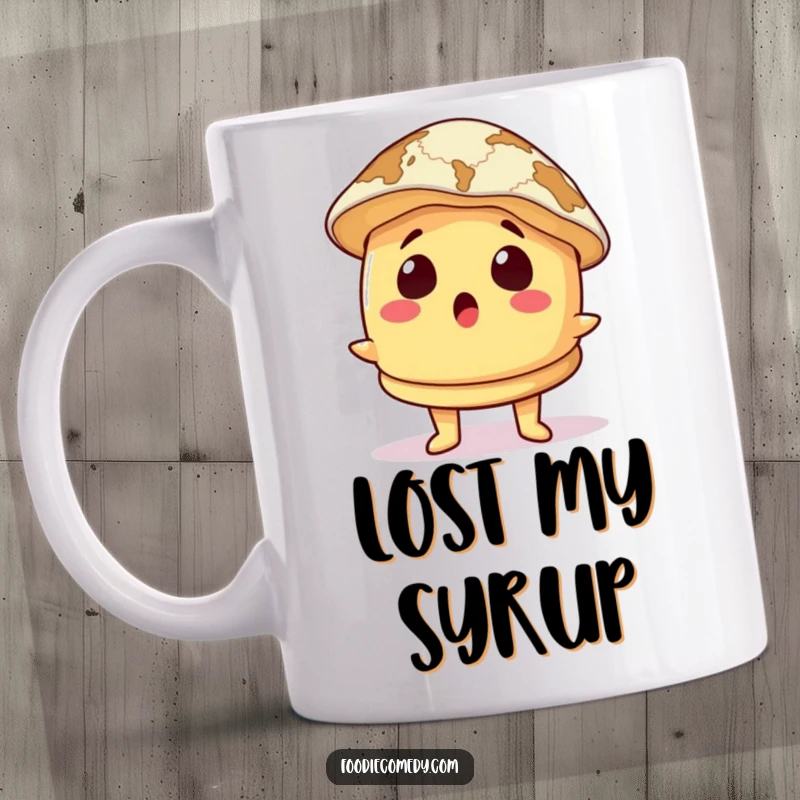 Funny Mug: A pancake character wears a map as a hat, expressing comical surprise and a sense of being directionless.