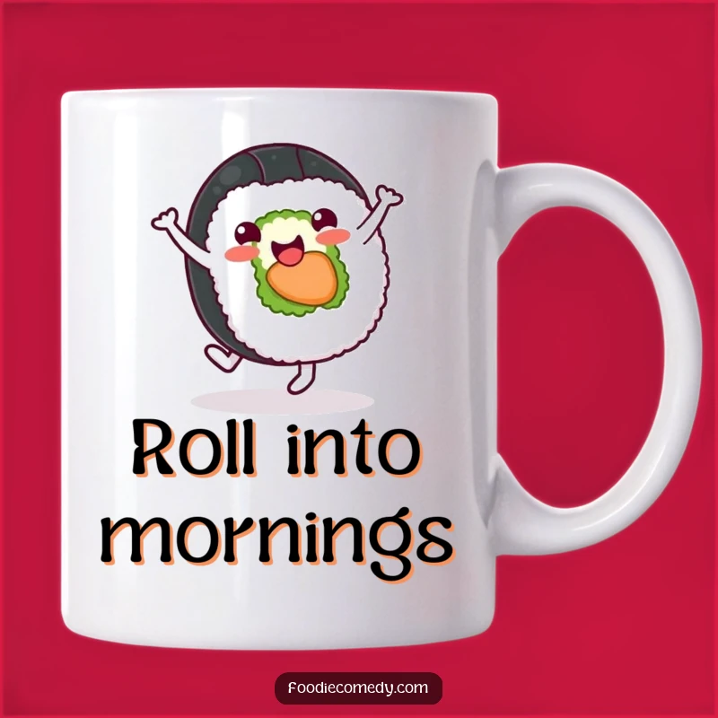 Funny Sushi Roll Cartwheel Mug: Cheerful Japanese Food Gift, Perfect for Sushi Lovers