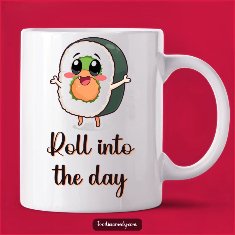 Funny Dancing Sushi Roll Mug: Express Your Joy with Exaggerated Happiness!