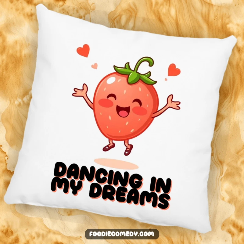 Funny Strawberry Folk Dance Pillow: A strawberry dancing folk offers soft, humorous, and cheerful decorative comfort.