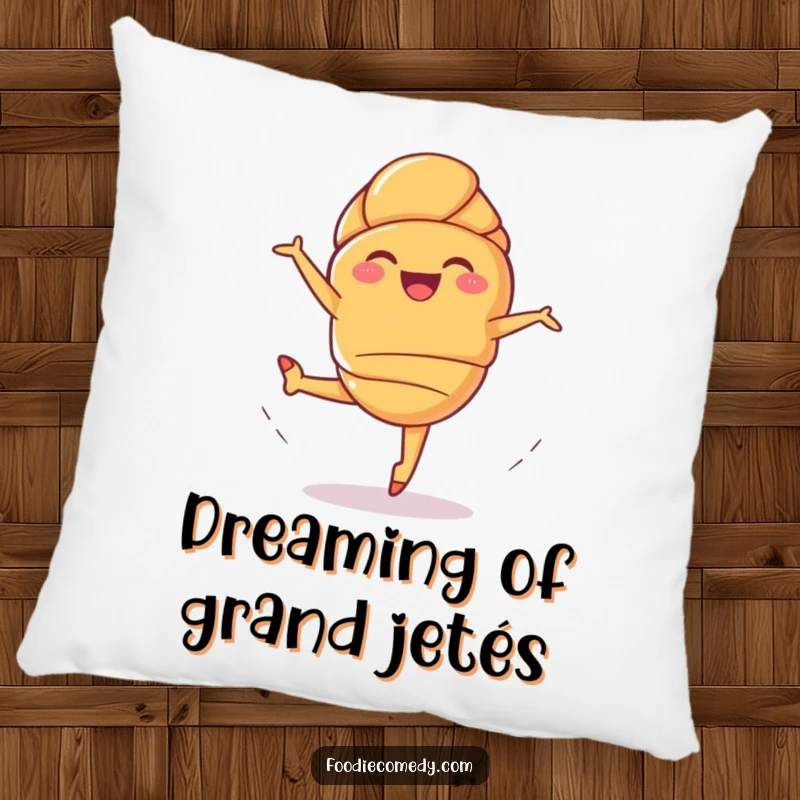 Funny Giggling Croissant Pillow: A whimsical pastry executing a ballet leap, offering soft, humorous, and decorative comfort.