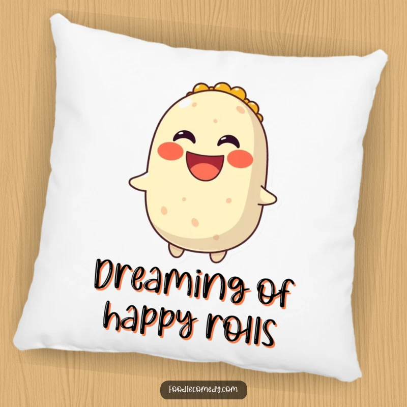 Funny pillow featuring a smiling, spinning burrito with a wide grin, offering soft comfort and fun.
