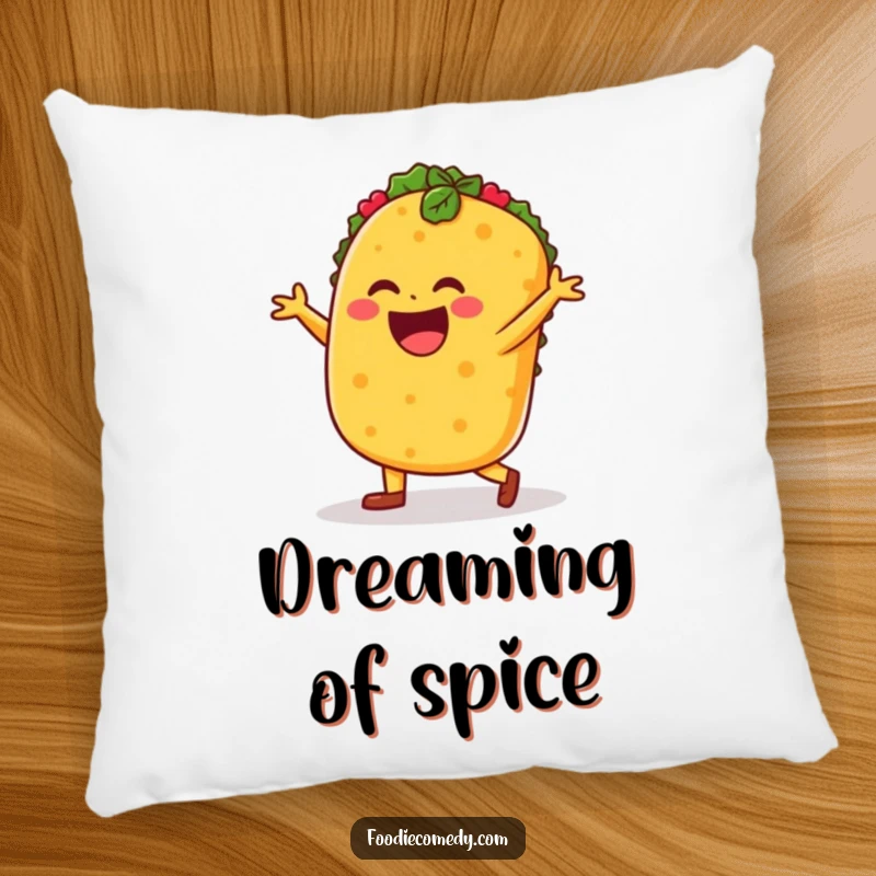 Funny taco salsa dance pillow, taco character dancing, comfortable and decorative cushion.