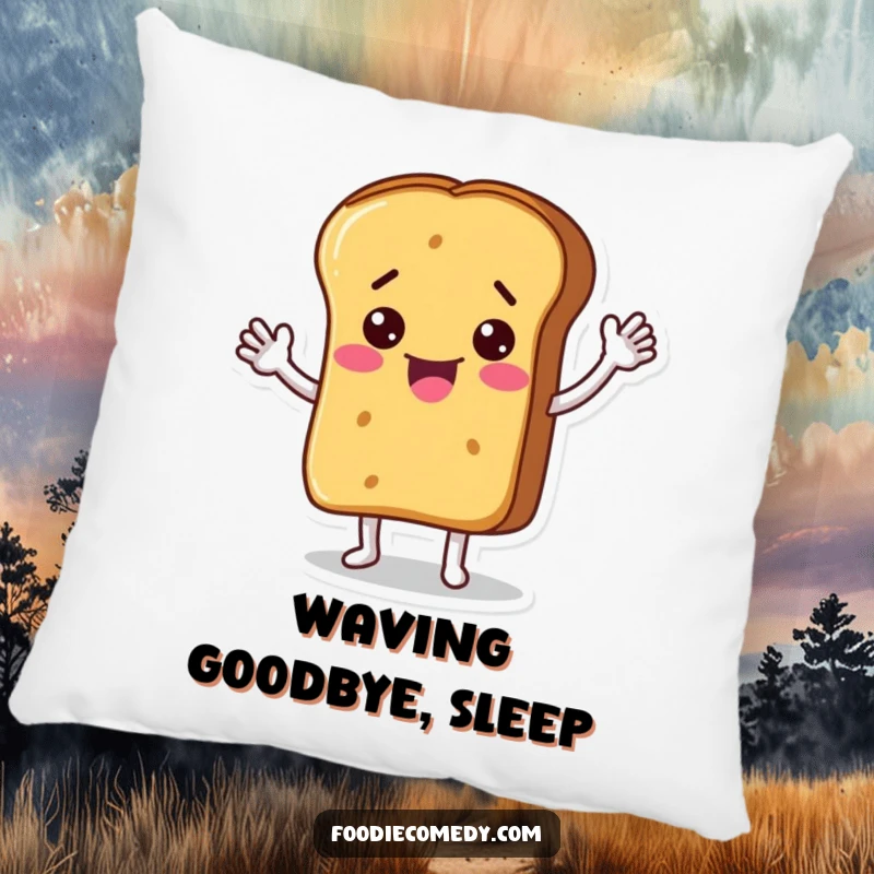 Funny pillow featuring a plush bread loaf character waving cheerfully, adding soft comfort and a dose of humor to any seating area. A truly amusing gift.