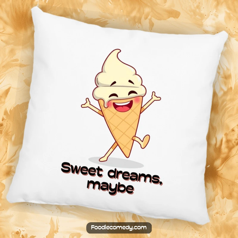 Funny Ice Cream Dance Pillow: A soft pillow featuring a joyful ice cream cone breakdancing, bringing comfort and fun.