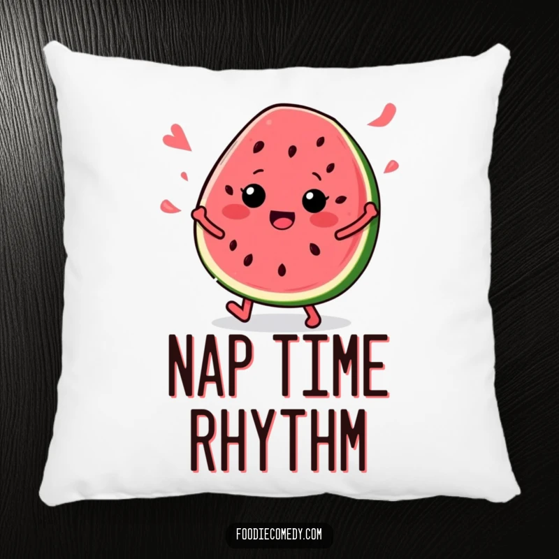 Funny Watermelon Groove Pillow: A plush pillow featuring a joyful watermelon slice dancing energetically, bringing comfort and humor.