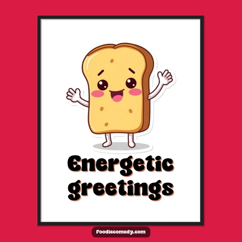 Funny Bread Loaf Waving Digital Art: Printable Humorous Food Character Illustration