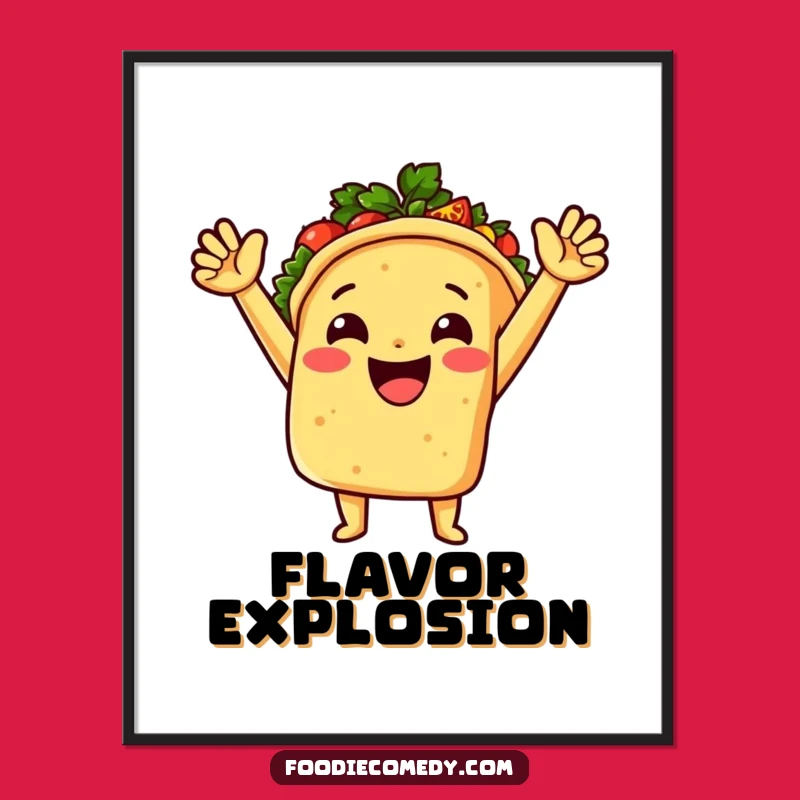 Funny Cheerful Taco Digital Art Print - Instant Fiesta Wall Decor Download