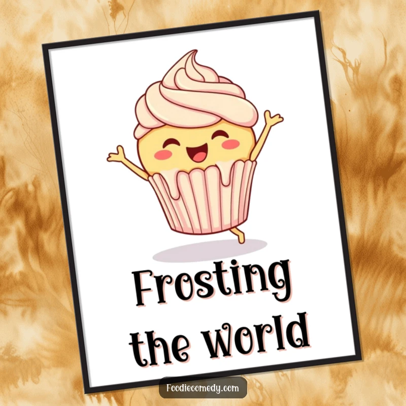 Funny Cupcake Digital Art: A cheerful cupcake with frosting dripping, happily doing a joyful jig, radiating sweetness.