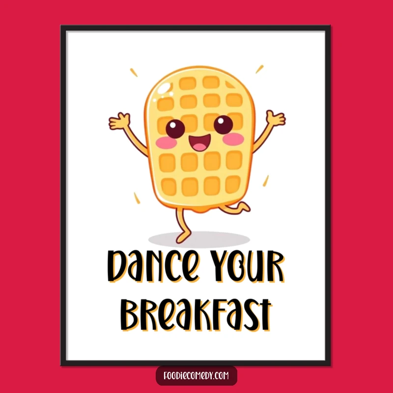 Funny Happy Waffle Aerobics Digital Print - Energetic Breakfast Art Download