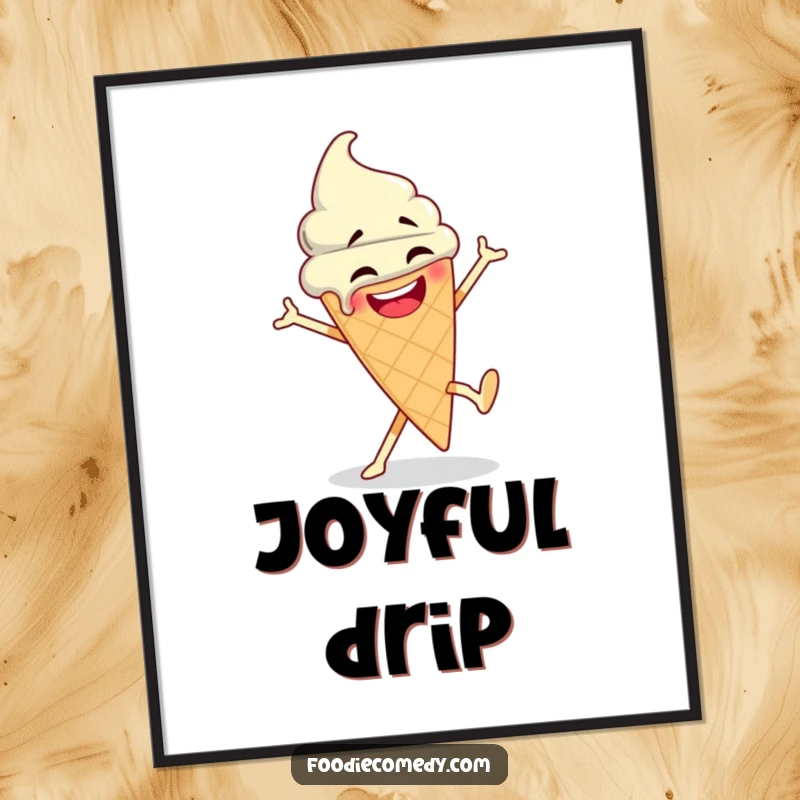 Funny Ice Cream Dance Digital Art Print: High-quality artwork of a goofy ice cream cone breakdancing, dripping with joy and vibrant colors.