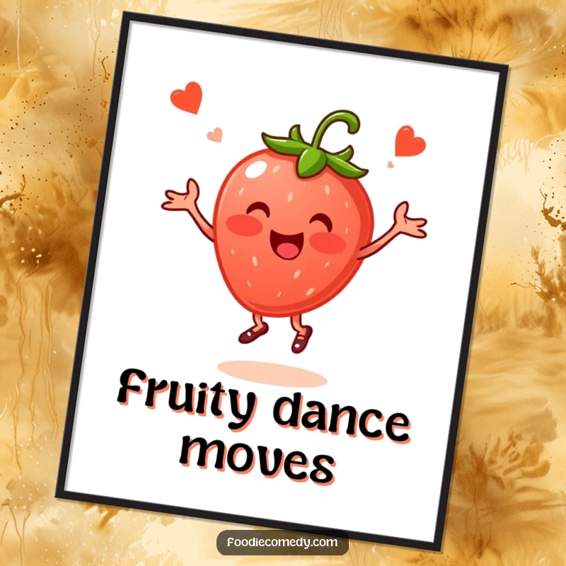 Funny Strawberry Folk Dance Digital Art Print: A strawberry dancing folk offers cheerful and humorous printable decor.