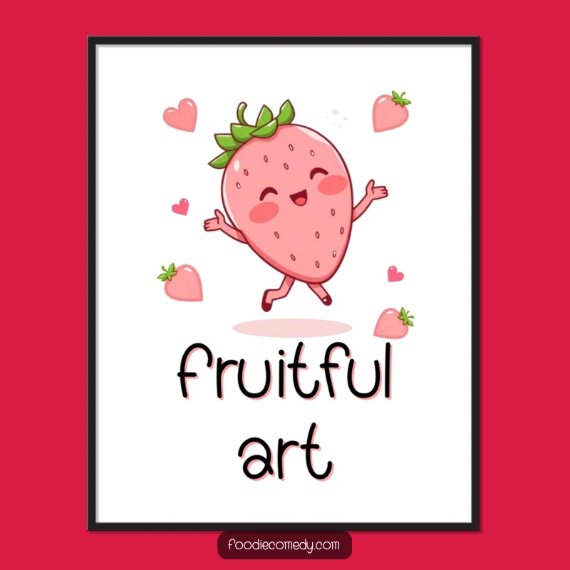 Funny Strawberry Waltz Digital Art: Blushing Fruit Dance - Instant Humorous Gift