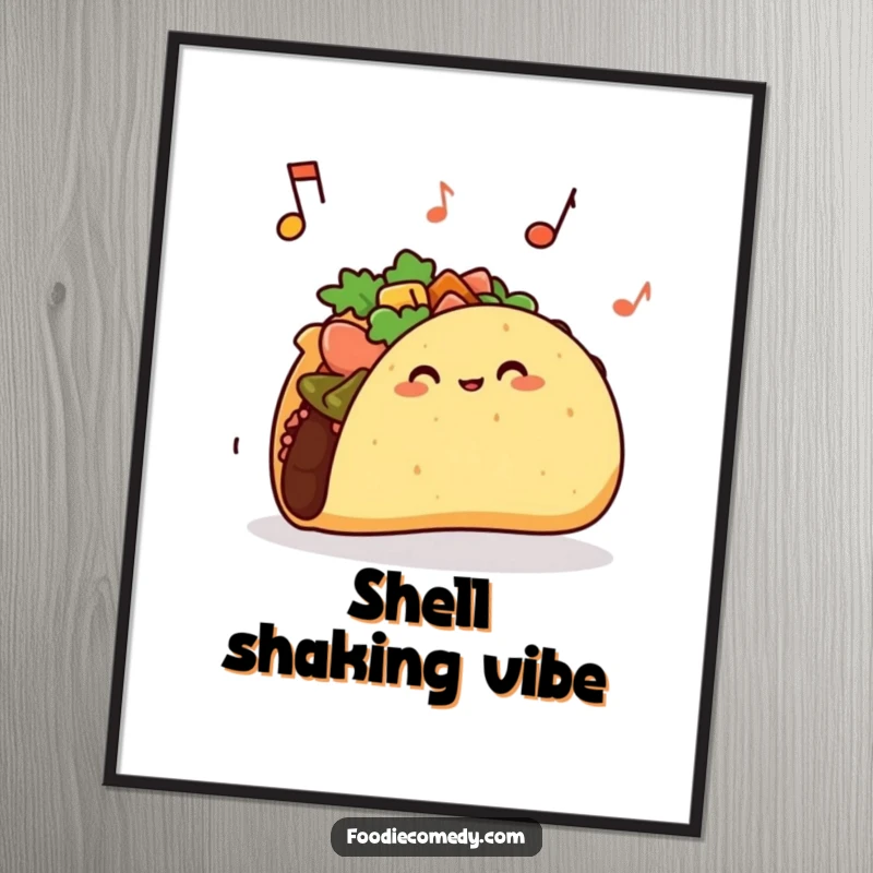 Funny taco digital art print of a taco with a shell jiggling rhythmically, perfect for instant humorous decor.