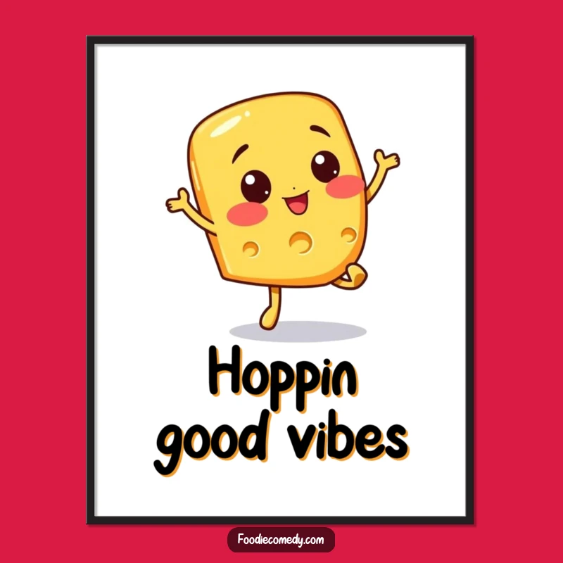Funny Cheesy Hop Digital Art - Cheerful Cheese Slice Doing a Bouncy Hop Print