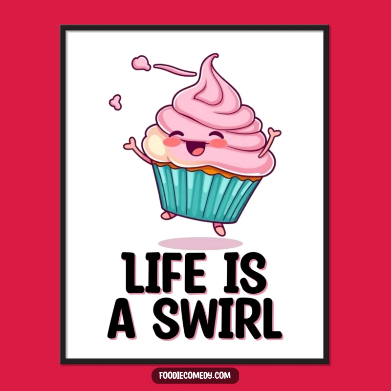 Funny Cupcake Twirling Digital Art: Printable Humorous Dessert Illustration