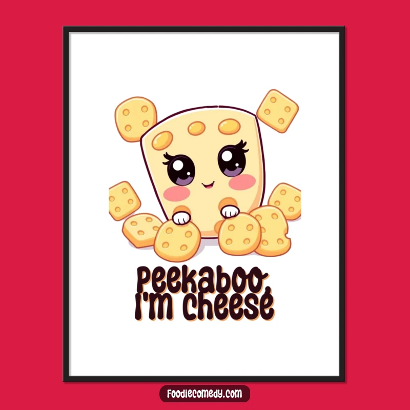 Funny Kawaii Cheese Hide-and-Seek Digital Art, Playful Decor Gift