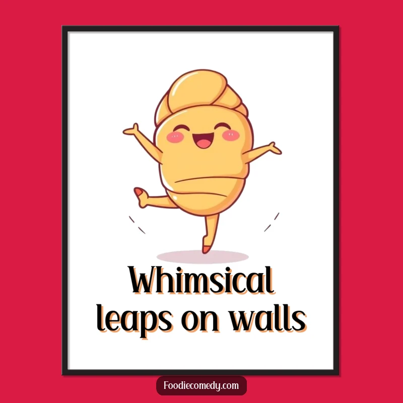 Funny Giggling Croissant Ballet Digital Print - Whimsical Pastry Art Download