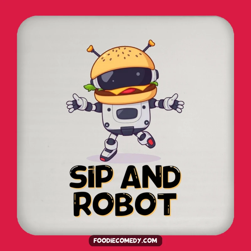 Funny Burger Robot Dance Coasters: Protect Surfaces with Tech Art, Gift!