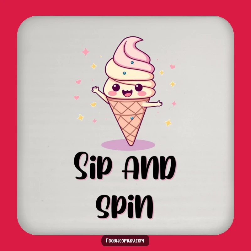 Funny Disco Ice Cream Cone Coaster: Protect Surfaces with Swirly Fun!