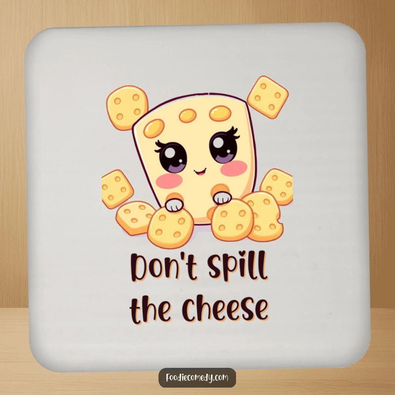 Funny kawaii cheese slice playing hide-and-seek on these drink coasters, a set of humorous and protective tableware.