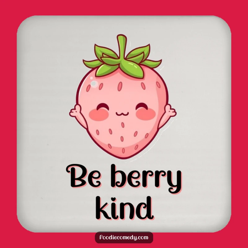 Funny Shy Strawberry Coaster: Cute Waving Character Drink Protector Gift