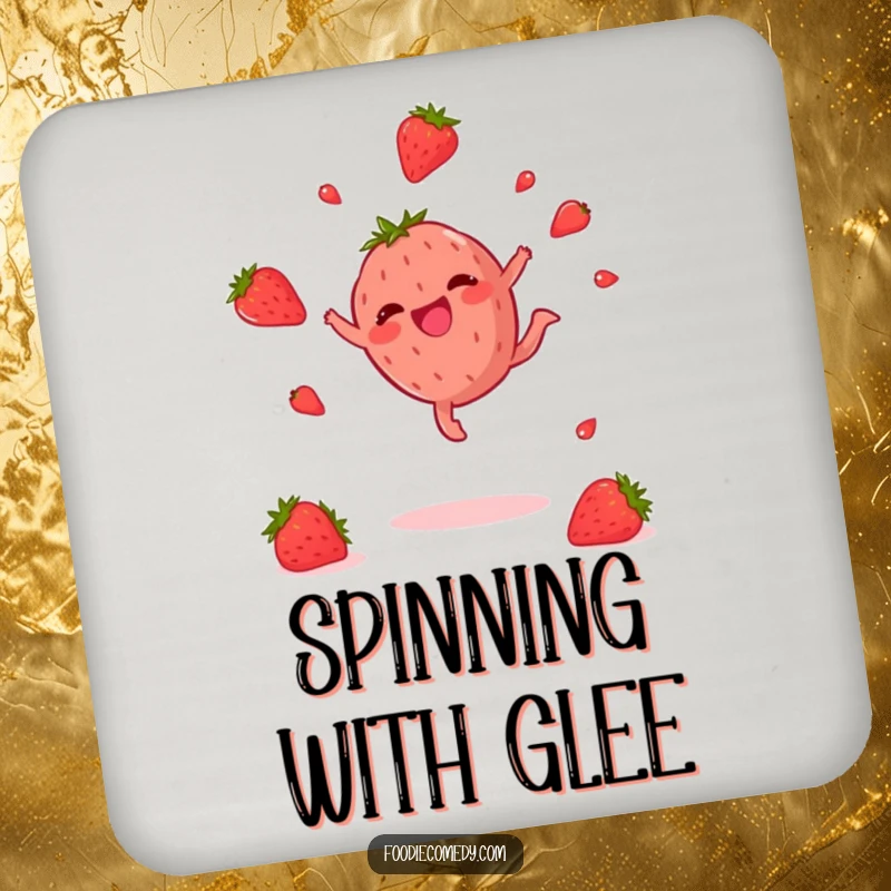 Funny Strawberry Coasters: A set of coasters showcasing a happy strawberry doing a cartwheel, adding a fun element to drink service.