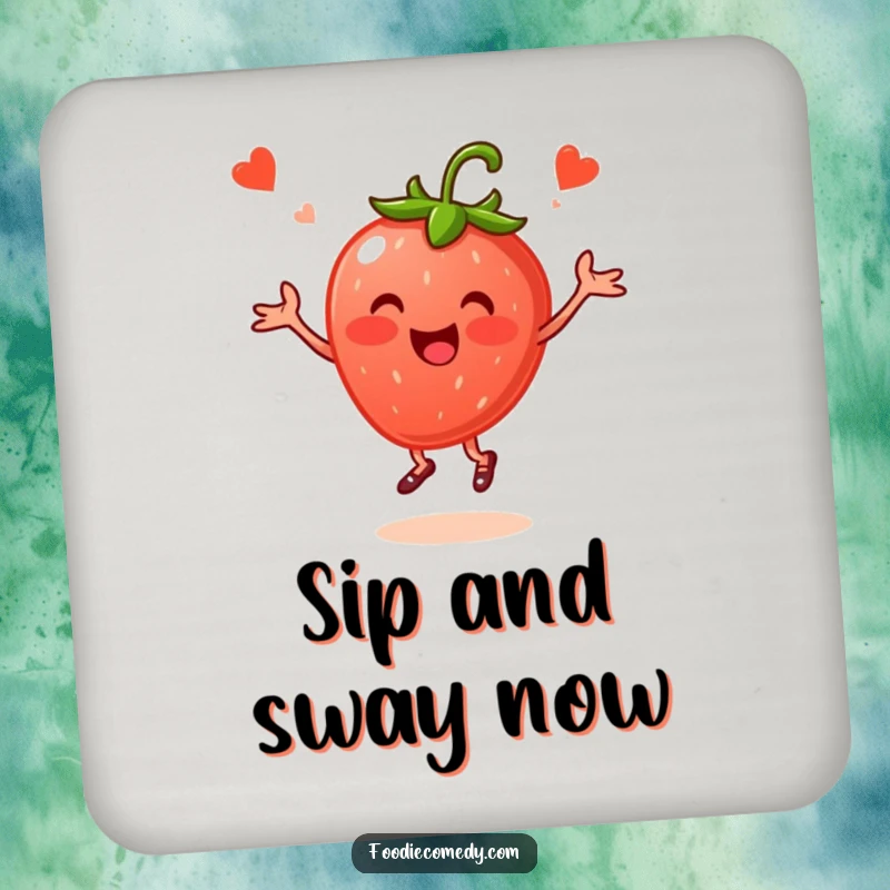 Funny Strawberry Folk Dance Coaster: A strawberry dancing folk provides humorous and practical surface protection.