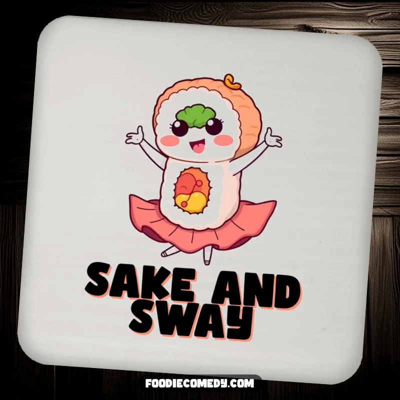 Funny sushi coaster set featuring a sushi roll in a flamboyant flamenco pose, adding flair to beverage service.