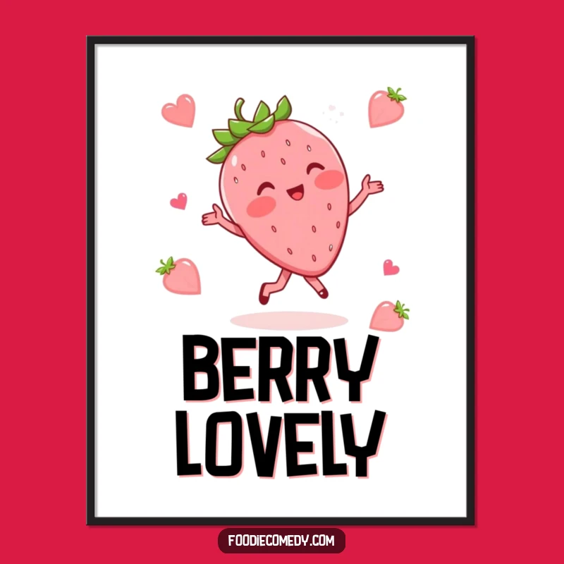 Funny Strawberry Waltz Art Print: Blushing Fruit Dance - Humorous Decor Gift