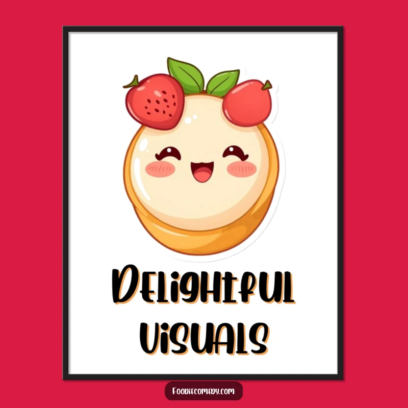 Funny Blushing Fruit Tart Poster - Cute Dessert Cartoon Wall Art