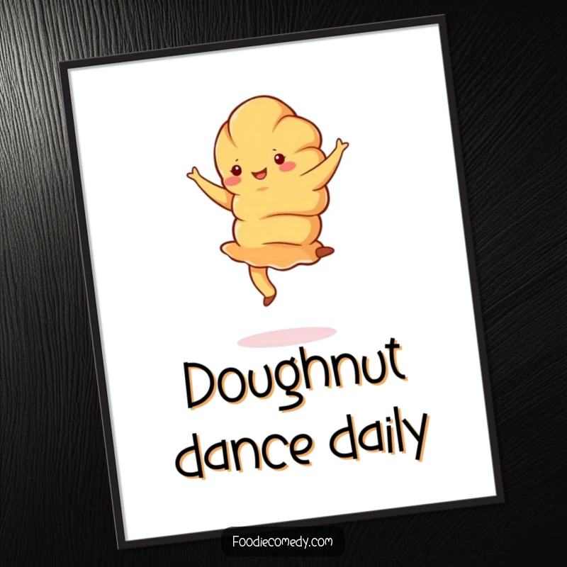 Funny croissant poster showcasing a jubilant croissant doing a graceful pirouette, perfect for elegant and humorous wall decor.