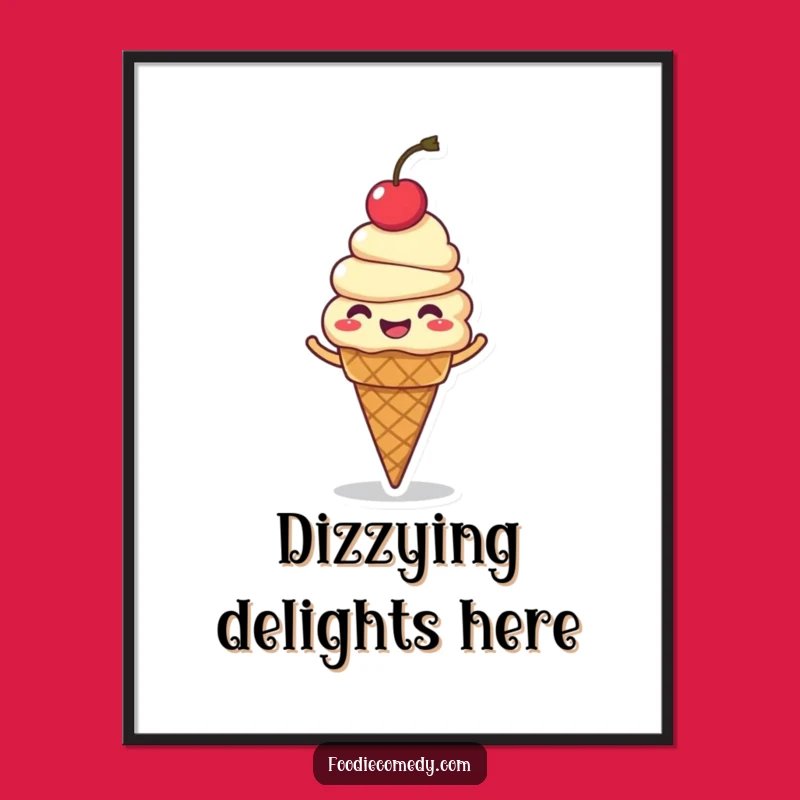 Funny Giggling Ice Cream Cone Poster - Hilarious Cartoon Spin Wall Art Gift