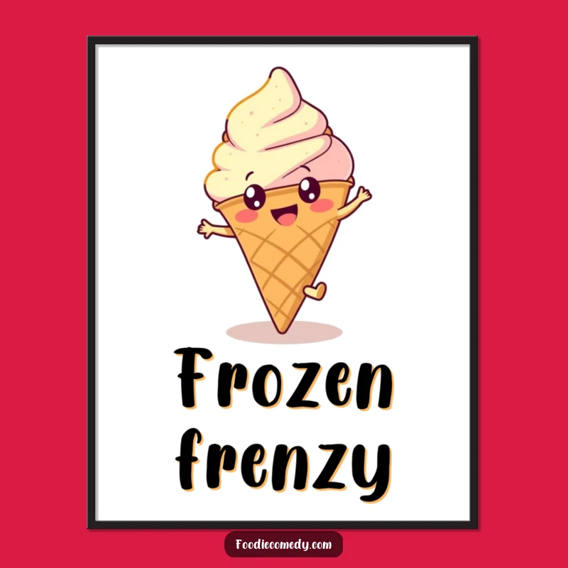 Funny Ice Cream Cartwheel Poster: Happy Round Character Art, Perfect Humorous Gift