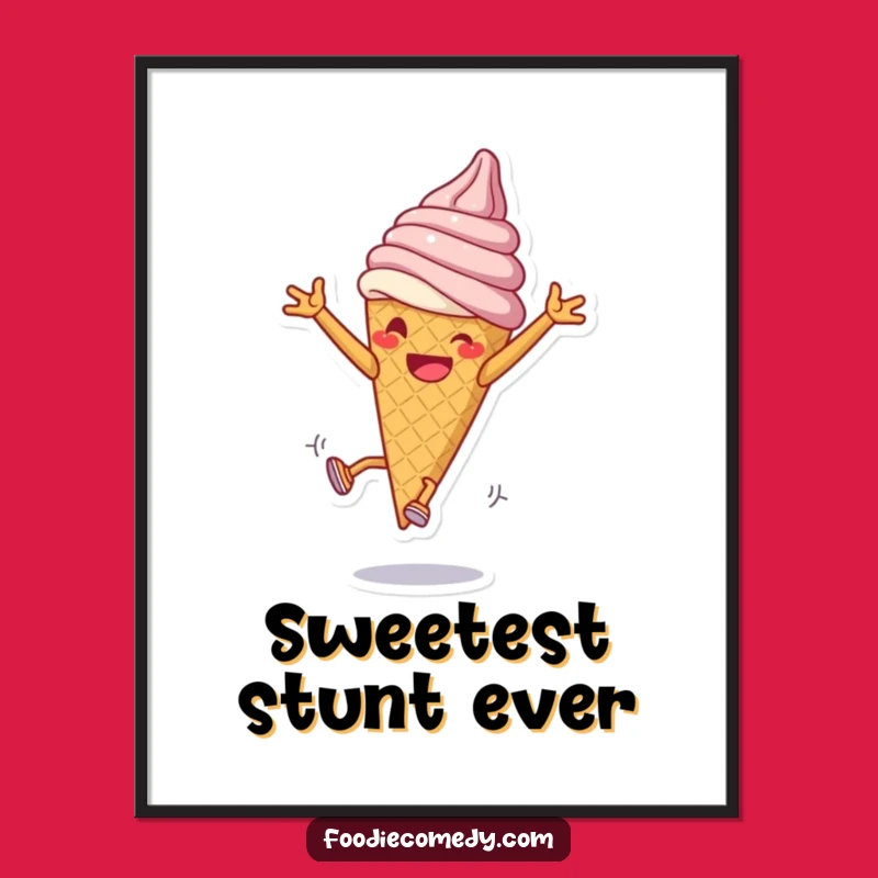 Funny Ice Cream Cartwheel Poster - Whimsical Dessert Wall Art